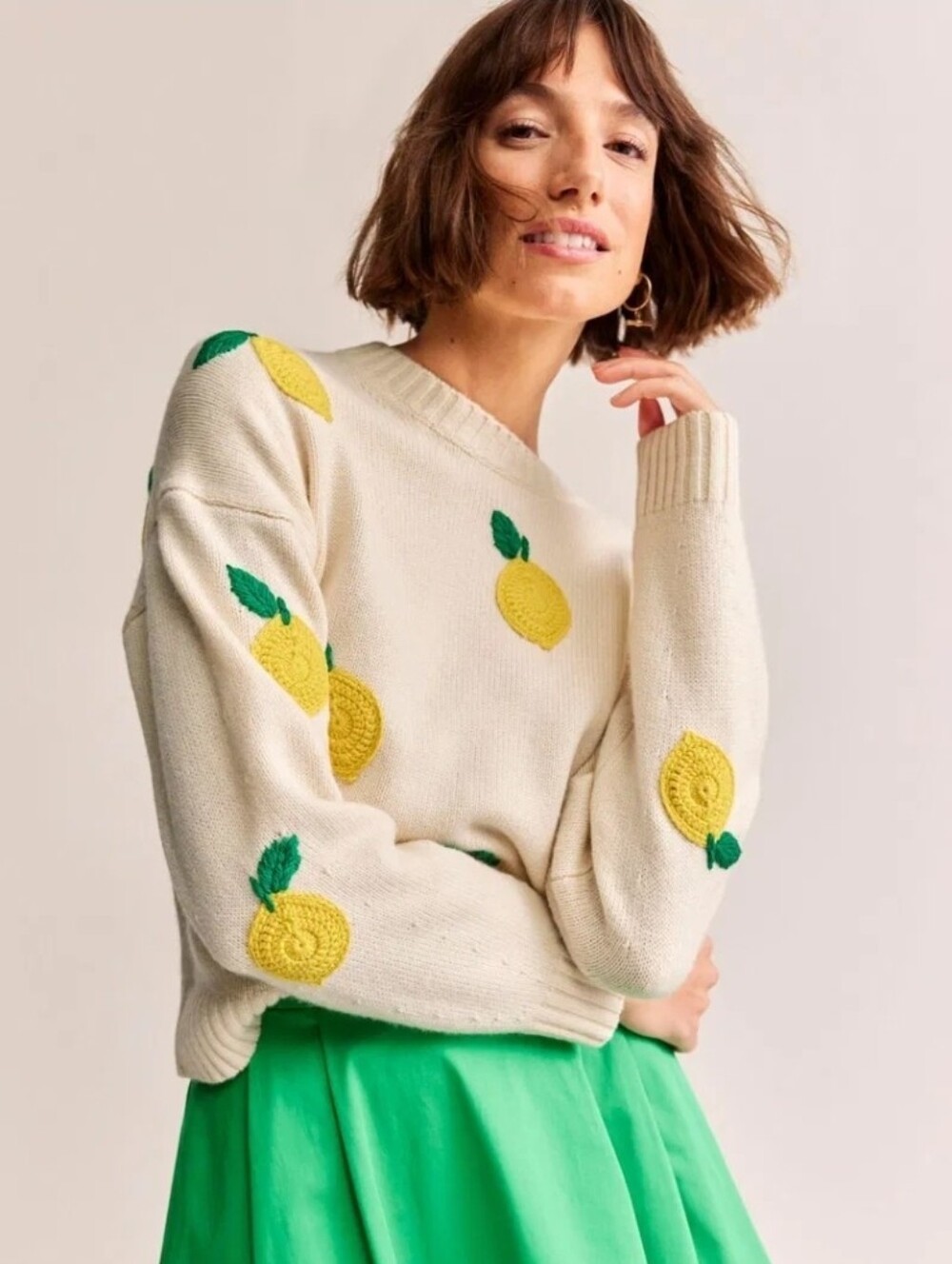 BODEN Wool Blend Hand Embroidered Lemon Lemon Jumper-Med